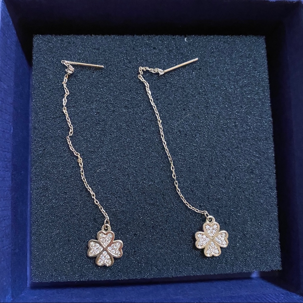 Sterling Silver Rhinestone Clover Earrings